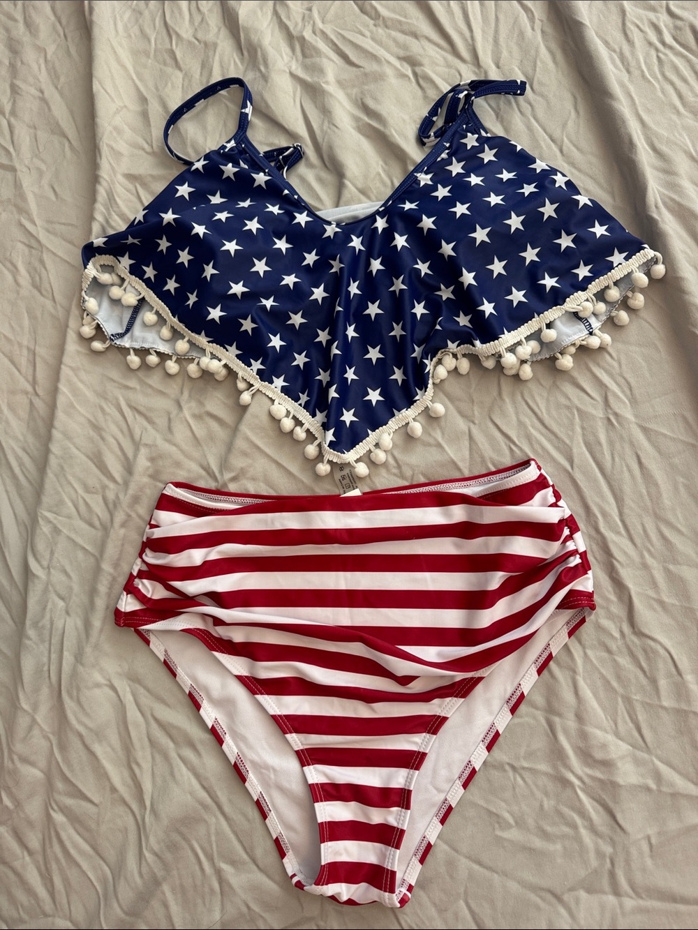 Navy & Red Star Striped Two-Piece Swim Set
